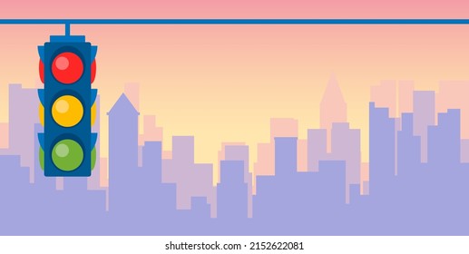 semaphore trafficlight sign warning road street icon. Colorful design. City silhouette background. Vector illustration