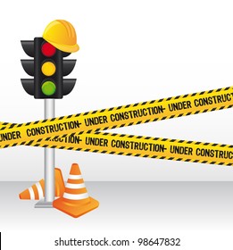 semaphore with yellow tape, construction. vector illustration