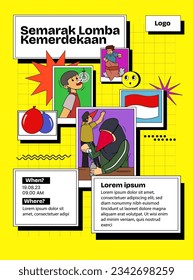 Semarak Lomba Kemerdekaan. Traducción: Concurso por el Día de la Independencia. Plantilla de póster. Estilo Neo Brutalismo. Diseño Gráfico. 