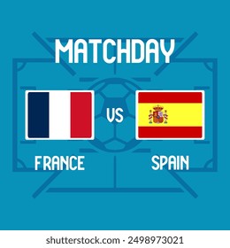 semarang, Indonesia - august 8, 2024 : vector illustration. france vs spain broadcast template for  football 2024.