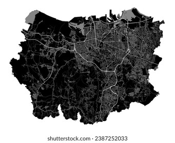 Semarang map. Detailed black map of Semarang city administrative area. Cityscape poster metropolitan aria view. Black land with white roads and avenues. White background.