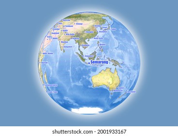 Semarang-Indonesia se muestra en el mapa del globo vectorial. El mapa muestra la ubicación de Semarang-Indonesia en el mundo.