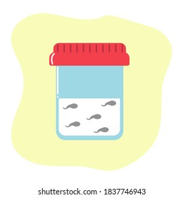 Análisis de esperma en recipientes de plástico. Donación de esperma para tratamiento de fertilización o infertilidad y concepto de planificación familiar. Ilustración vectorial.