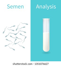 Análisis de Semen. Spermograma. Tubo de prueba, esperma. Ilustración médica de vectores. Fondo blanco.