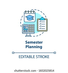 Semester Planning Concept Icon. Academic Calendar. Students Time Management. Distance Learning Idea Thin Line Illustration. Vector Isolated Outline RGB Color Drawing. Editable Stroke