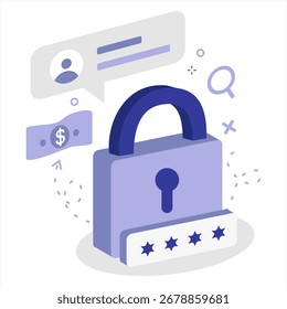 Semi 3D Cybersecurity Lock Icon for Password Protection UI