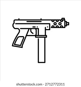 ícone de contorno semiautomático da arma. ilustração semiautomática da linha preta da arma.