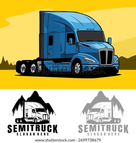Semi Blue Truck with Background and Logo Vector