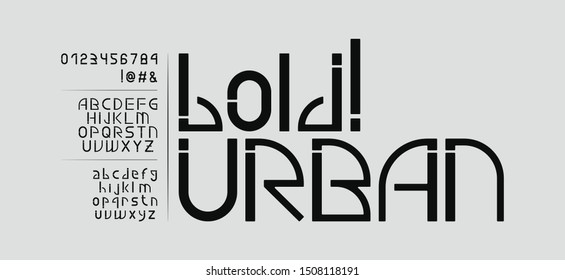 Semi Bold modern urban industrial English sans-serif font. Uppercase, lowercase, numbers and symbols. Big typeset.