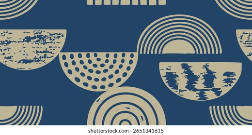 Fundo abstrato semicírculo. Desenho de padrão desenhado à mão. Fundo azul.