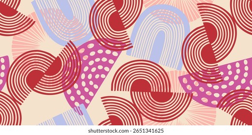 Fundo abstrato semicírculo. Desenho de padrão desenhado à mão. Fundo vermelho.