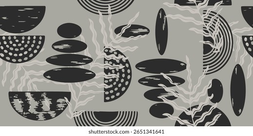 Semi circle abstract background. Hand drawn pattern design. Black background.