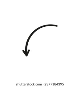 Semi circle arrow. Semicircular rounded curved geometric thin long arrow. 