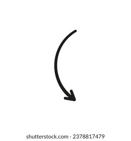 Semi circle arrow. Semicircular rounded curved geometric thin long arrow. 