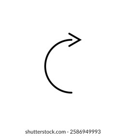 Semi circle arrow. Vector illustration. Semicircular curved thin long arrow.