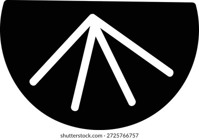 Insignia de semicírculo con tres marcas radiantes de rayos, símbolo geométrico en el arte de líneas limpias Concepto de amanecer, crecimiento, Renovación y emblema del patrimonio para la marca y la decoración. Ilustración vectorial de dibujos animados.