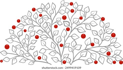 Semi circle bush of tree with wild berries or semi circle wreath for decoration on Christmas Holiday event and nature concept.