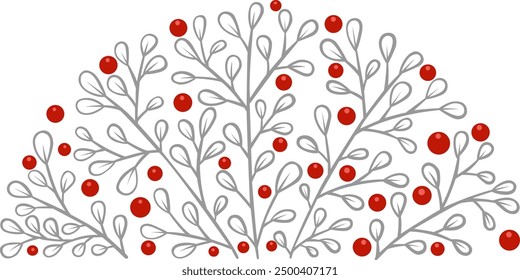 Semi circle bush of tree with wild berries or semi circle wreath for decoration on Christmas Holiday event and nature concept.