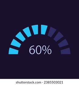 Semi circle donut infographic chart design template for dark theme. Capacity level. Editable arch infochart with percentage rate. Visual data presentation. Myriad Pro-Bold, Regular fonts used