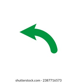 Semi circle green turn arrow. Semicircular rounded curved one-sided arrow. Vector illustration. 