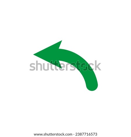 Semi circle green turn arrow. Semicircular rounded curved one-sided arrow. Vector illustration. 