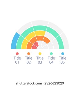 Semi circle infographic chart design template with five titles. Market competition. Editable arc infochart with different indicators. Visual data presentation. Myriad Pro-Bold, Regular fonts used