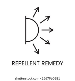 A semi circle with outward arrows icon in vector, symbolizing the effect of a repellent remedy, with an editable stroke.