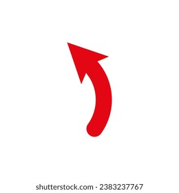 Semi circle red turn arrow. Semicircular rounded curved one-sided arrow. Vector illustration. 