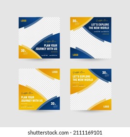 Semi Circle Social Media Post set with gradient blue and orange color. Suitable for your business and travel agency.