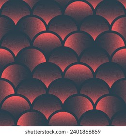 Semi Circles Scale Oriental Vector Seamless Pattern Trend Red Abstract Background. Endless Graphic Loopable Dot Work Asian Style Wallpaper. Half Tone Japanese Art Illustration for Fabric Textile Print