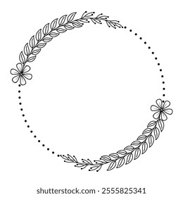 Semi Circular Floral Frame Monogram, Decorative Black and White Wreath, Botanical Logo Illustration