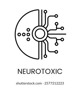 A semi circular icon in vector, with branching neural lines and a central core, symbolizing neurotoxicity and neural connections, with an editable stroke.