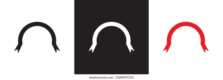 Semi circular ribbon banner .Semi circle curved wide large long banner.  isolated on white and black background. Vector illustration. EPS 10