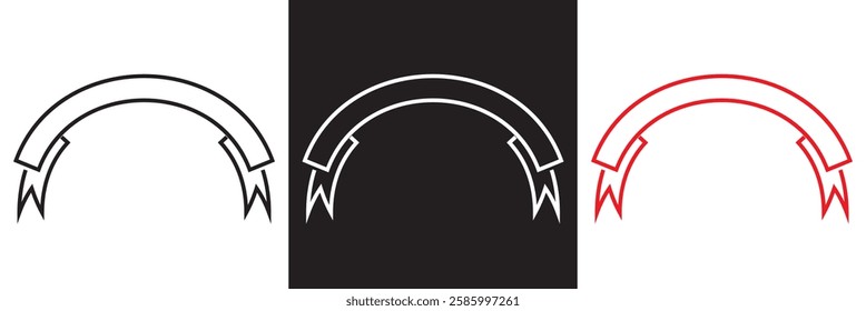 Semi circular ribbon banner .Semi circle curved wide large long banner.  isolated on white and black background. Vector illustration. EPS 10