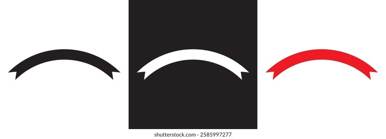 Semi circular ribbon banner .Semi circle curved wide large long banner.  isolated on white and black background. Vector illustration. EPS 10