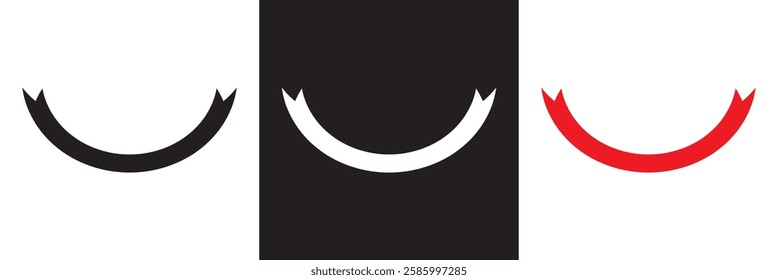 Semi circular ribbon banner .Semi circle curved wide large long banner.  isolated on white and black background. Vector illustration. EPS 10