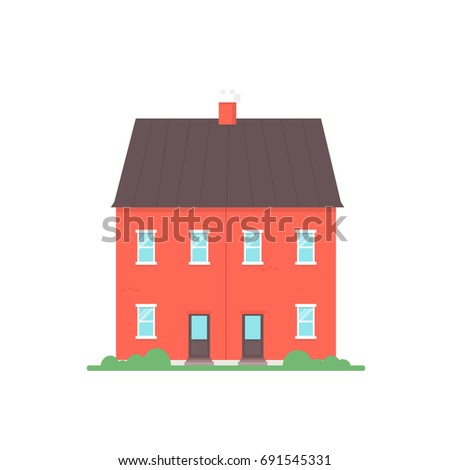 Semi detached council uk house. Building clipart isolated on white background