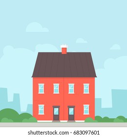 Semi detached counsil house. English house clipart