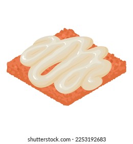 Semi finished icon isometric vector. Sauce stripe on piece of fresh chopped meat. Meat product, frozen mince