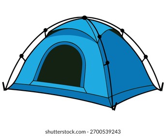 Vetor de ilustração de tenda azul redonda cor RGB semiplana isolado adequado para recreação de verão caminhadas acampamento descanso copa ou abrigo de acampamento turístico arte criativa