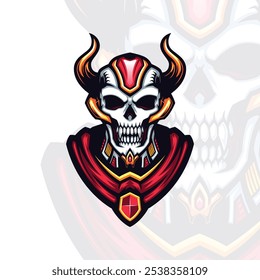 semi futuristic horned mecha skull head vector portrait