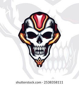 semi futuristic horned mecha skull head vector portrait