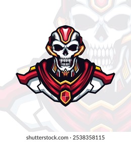 semi futuristic horned mecha skull head vector portrait