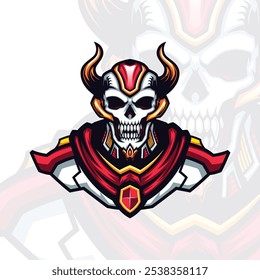 semi futuristic horned mecha skull head vector portrait