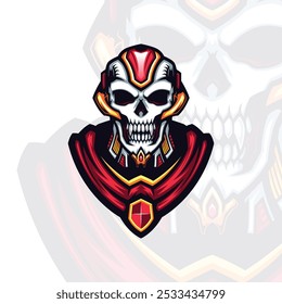 semi futuristic mecha skull head vector portrait