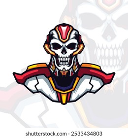 semi futuristic mecha skull head vector portrait