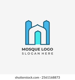Semi Lineart Mosque Vector Design with 2 Towers on the Side