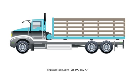 semi medium trucks car for transporting agriculture and livestock vector illustration