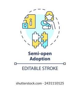 Icono de concepto multicolor de adopción semiabierta. Contacto limitado con progenitores biológicos. Protección de identidad. La custodia de los hijos. Ilustración de línea de forma redonda. Idea abstracta. Diseño gráfico. Fácil de usar