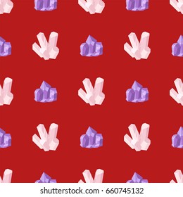 Semi precious gemstones seamless pattern mineral stone dice colorful background shiny crystalline vector illustration